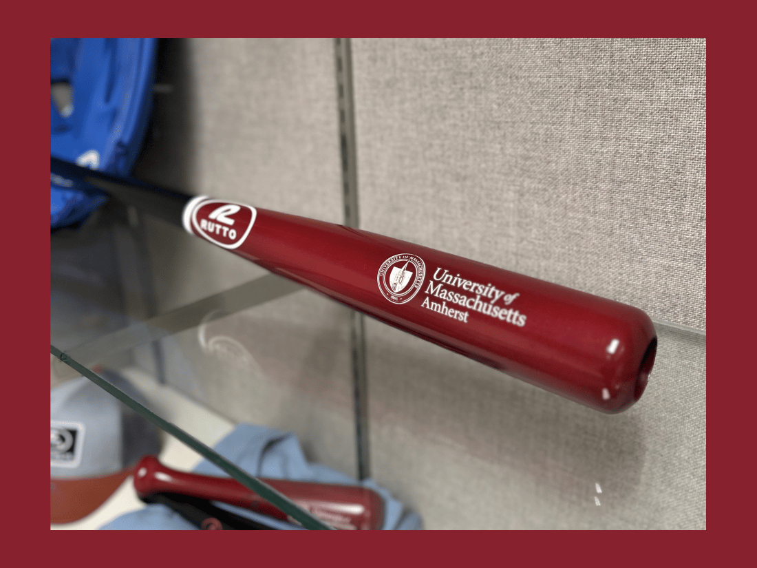 Maroon & Black Full Size Handcrafted Wooden Bat - UMass Spire Seal