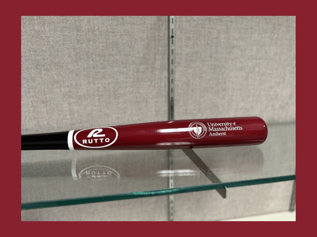 Maroon & Black Full Size Handcrafted Wooden Bat - UMass Spire Seal