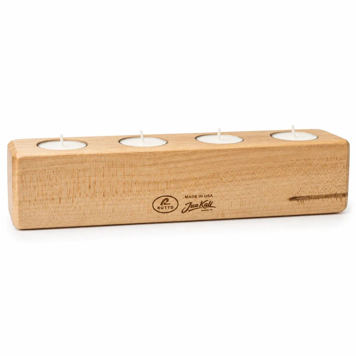 Wood Tea Light Candle Holder – 4 Candle Hardwood Centerpiece | Rutto Bats