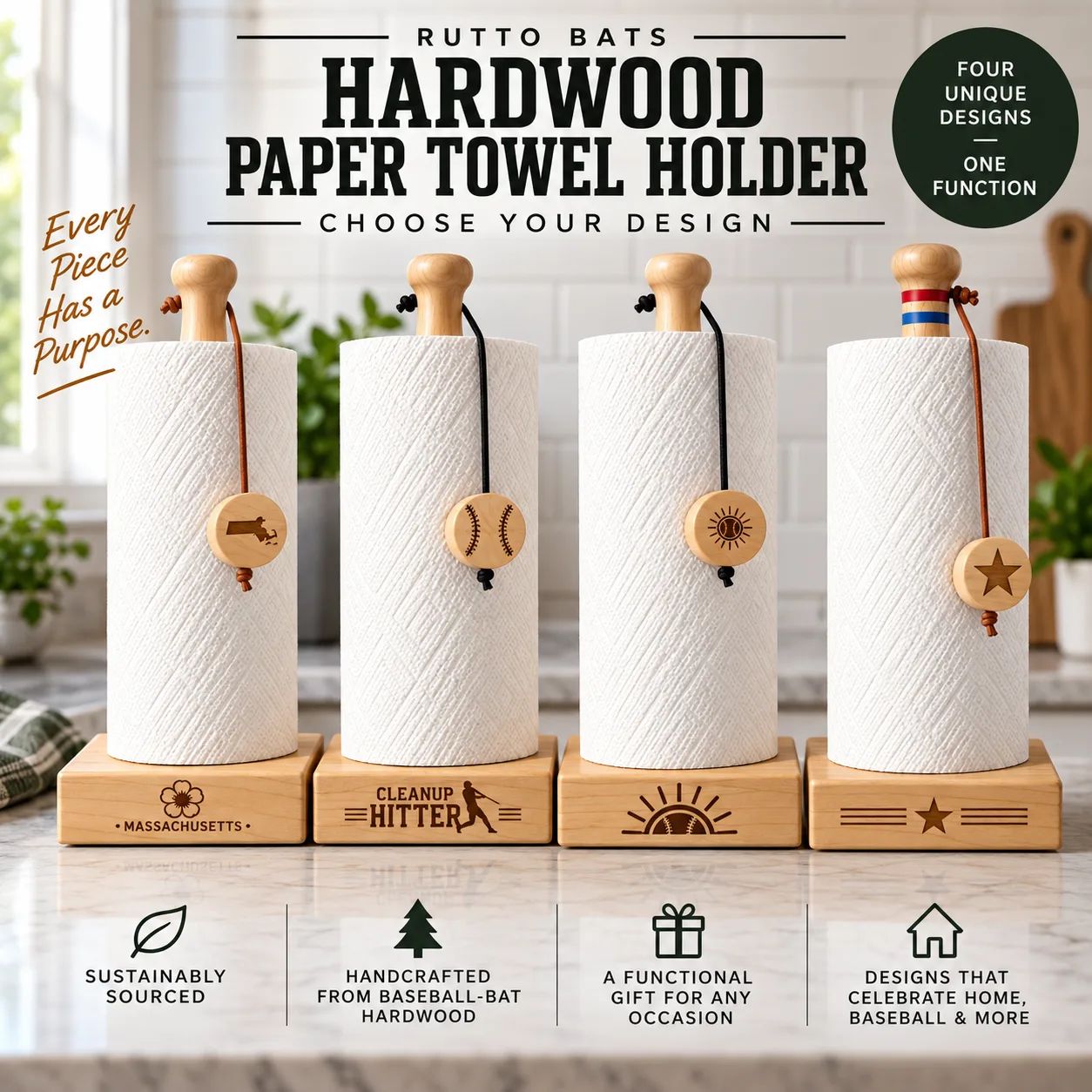 Rutto Baseball Bat Paper Towel Holder