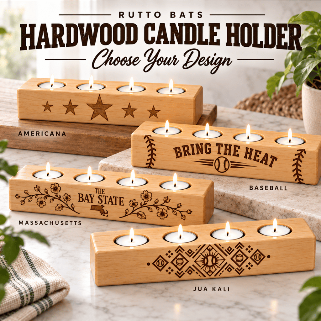 Wood Tea Light Candle Holder – 4 Candle Hardwood Centerpiece | Rutto Bats